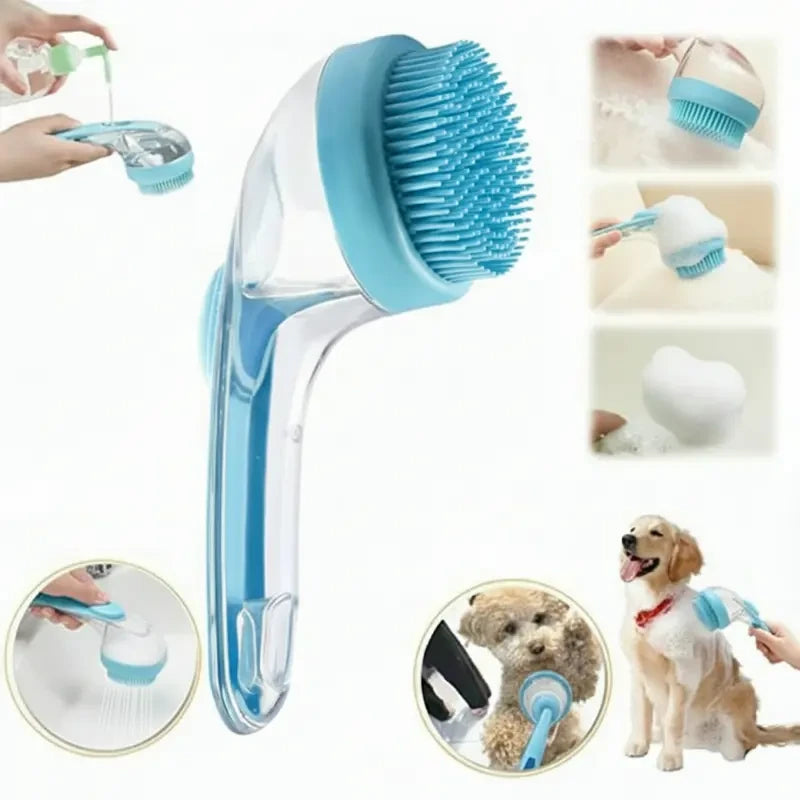 2-in-1 Pet Bath Brush with Soap Dispenser
